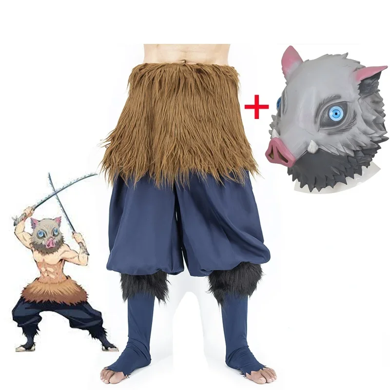 

Anime Kimetsu No Yaiba Hashibira Inosuke Full Cosplay Costume Pig Silicone Mask