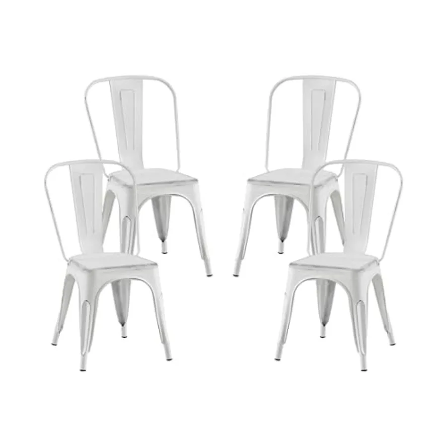 

Штабелируемые металлические обеденные стулья, набор из 4 шт. для внутреннего и наружного использования, прочное штабелируемое сиденье, деревенский дом, кухня, бар, патио, бистро, кафе