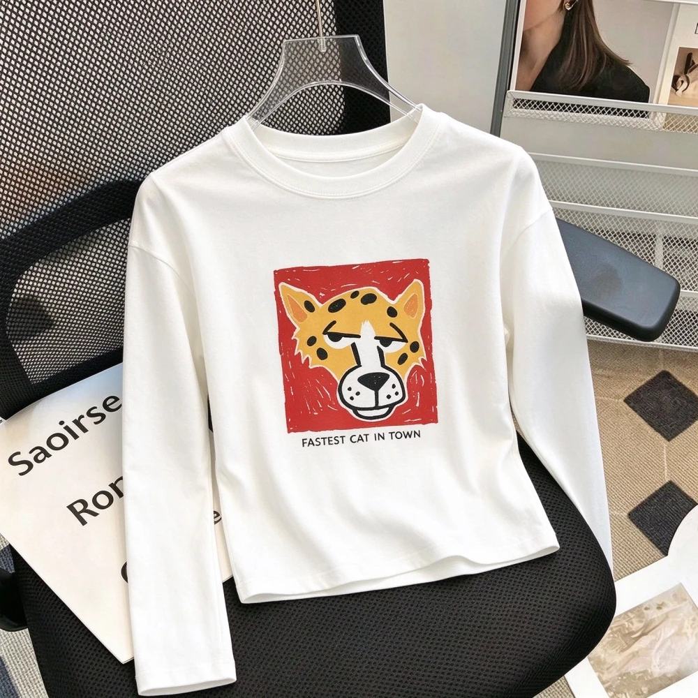 Boys Girls Casual Long Sleeve T Shirt Animal Cartoon Print Soft Cotton Tops Kids Autumn Tees Baby Boys Girls Autumn Loose Tees
