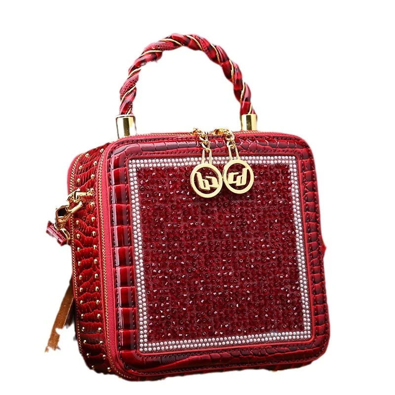 Bolso de hombro con diamantes para mujer, bandolera de piel de vaca compuesta, estilo Retro, Y2k