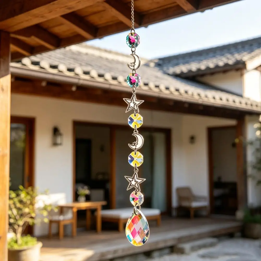 Star Moon Sun Chime Silver Wind Chime Suncatcher Star Moon Sun Hanging Ornament Light Catcher Prism Decoration for Window Patio
