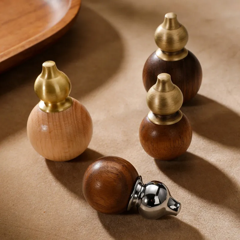 Gourd-Shaped Black Walnut Brass Handle Light Luxury Solid Wood Furniture Pulls for Wardrobe Doors Drawers Cabinet Doors
