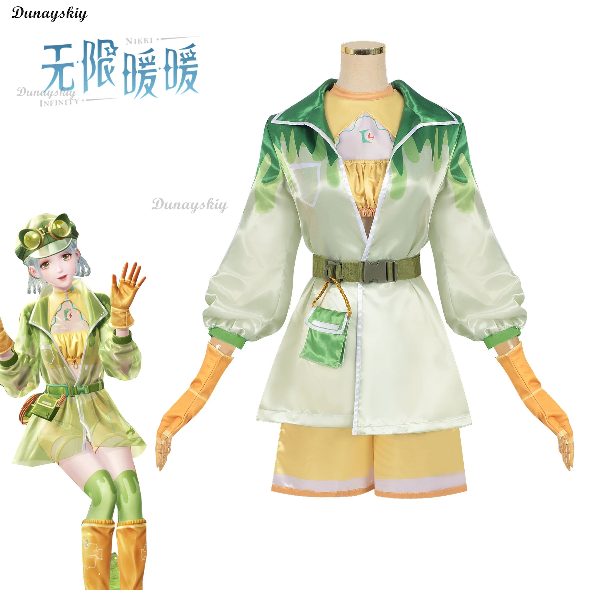 게임 인피니티 니키 코스프레 의상 달콤한 로리타 걸스 그린 드레스 모자 양말 유니폼 여자 할로윈 콘 파티 놀이 의상