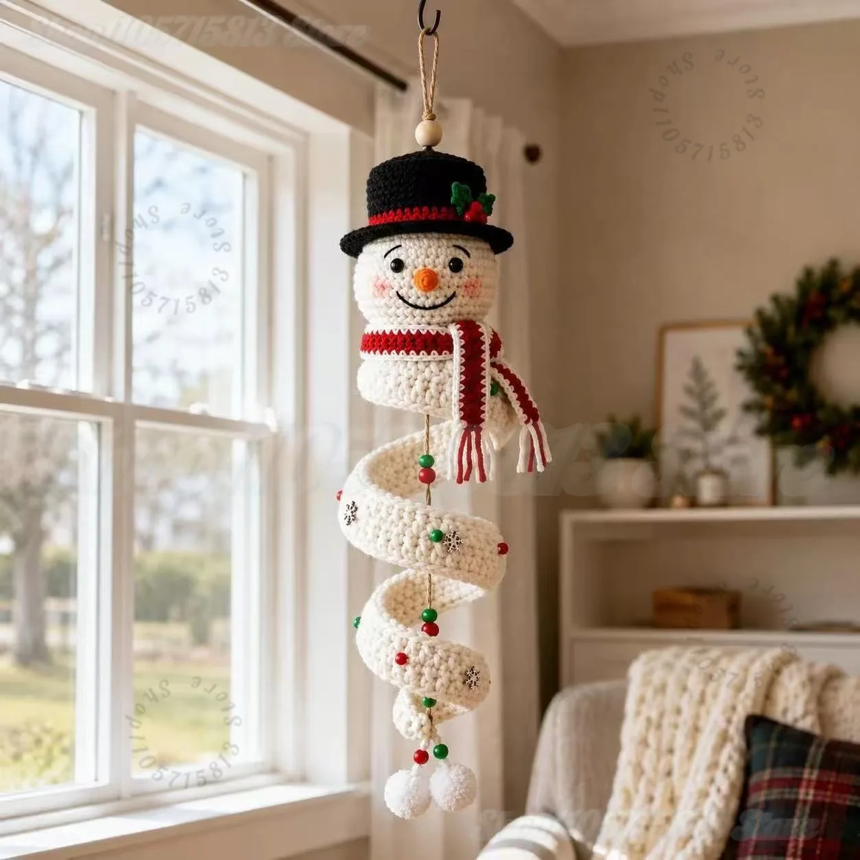 Crochet Snowman Spiral Ornament DIY Kit, Christmas Decoration | Christmas Tree Crochet Craft Kit, for Window Porch Wall