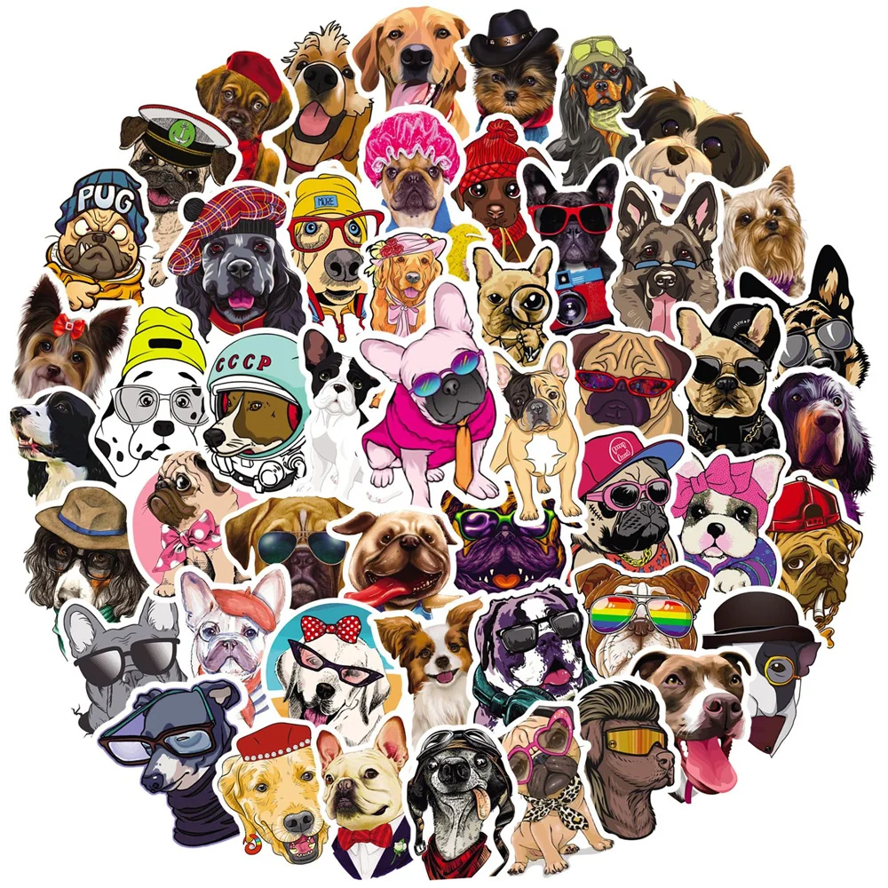 50PCS Dog Graffiti Waterproof Sticker Cartoon Cute Pet Creative Trend Personalized Decoration Decal Refrigerator