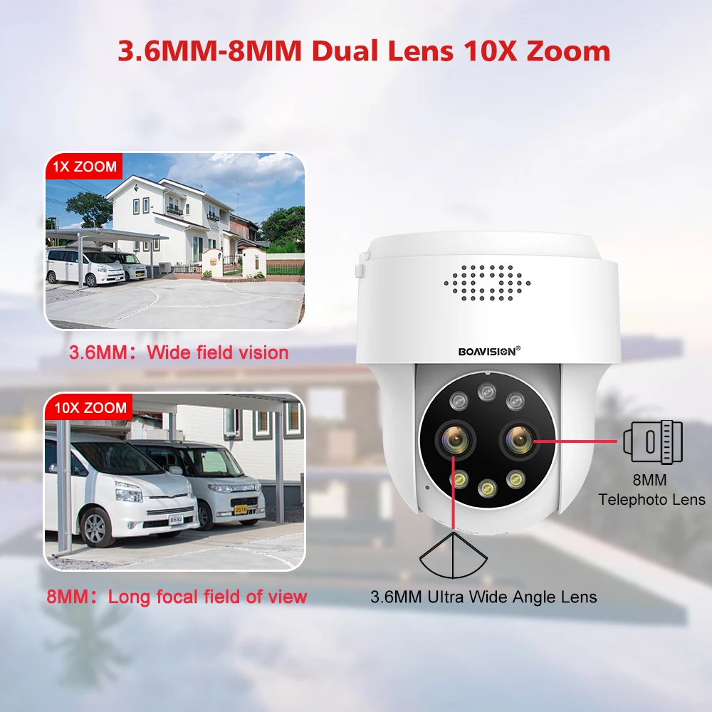 8MP 5MP 4MP 2MP Wifi Surveillance Cam Outdoor Humanoid Detection Color Night Vision 10X Digital Zoom PTZ Security Cam