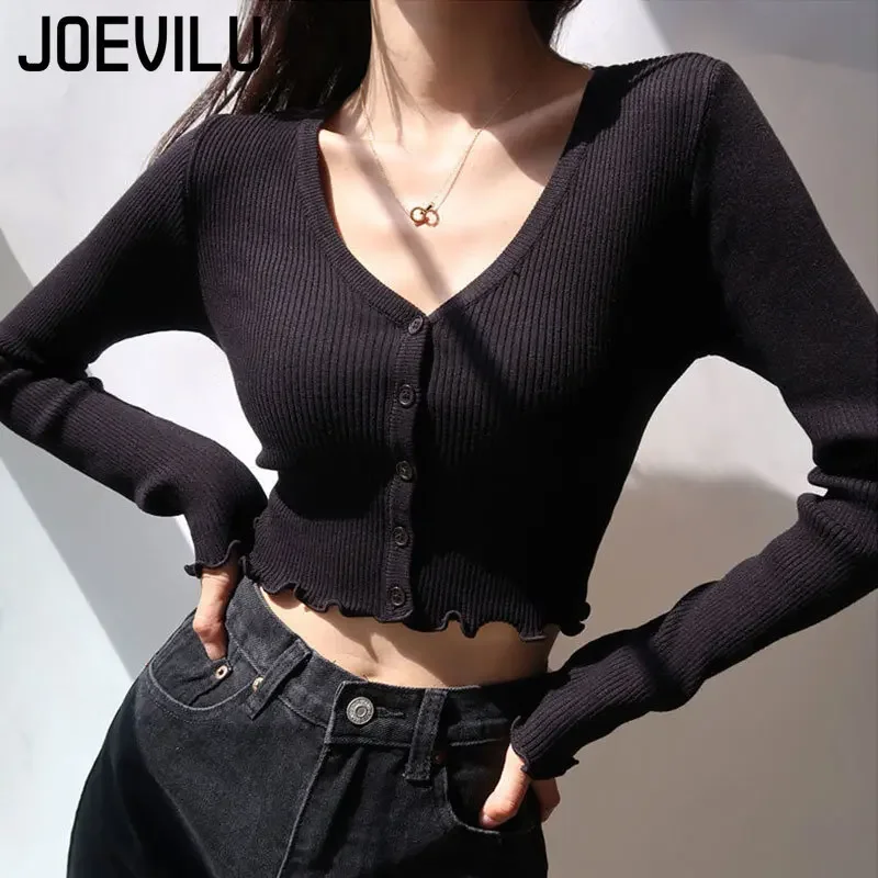 Sexy Knitted Cardigan V Neck Naked Navel Crop Tops Chic Fungus Hem Shirt Women\'s Spring and Summer Korean Versatile Y2k Sweater