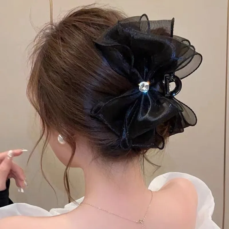 

Black Lace Bow Hair Claw Korean Doulbe Mesh Bowknot Hair Clip for Women Retro Princess Ponytail Braid Headwear Hair Accessories