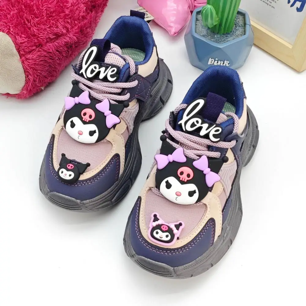 Kuromi meninas tênis sanrio kawaii outono inverno anime dos desenhos animados crianças grosso fundo macio tênis de corrida anti-deslizamento sapatos infantis