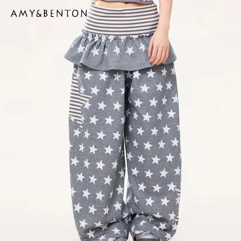 

Женские повседневные спортивные брюки с вышивкой и принтом звезд, весна-осень 2026, в американском ретро-стиле, с полосками, широкие штанины, Y2K