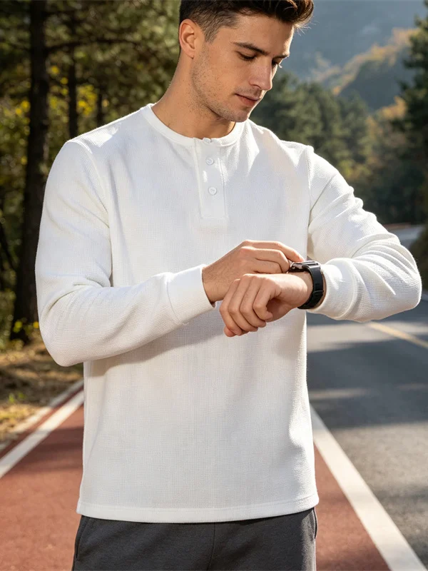 Men's Commute Basic Shirt Texture Sensation Wafer Grid Three Dimensional Breathable Comfortable Long Sleeve T-Shirt