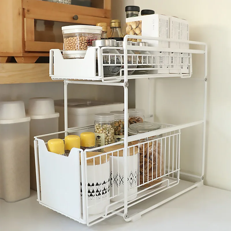 

Kitchen Push-Pull Storage Rack Household Cabinets Organizing Rack Bathroom Wash Basin Sink Rack