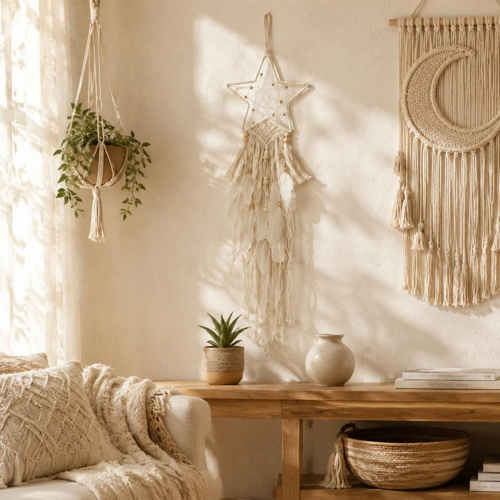 

Moon Tassel Wall Decor Handmade Cotton Rope Wall Tapestry