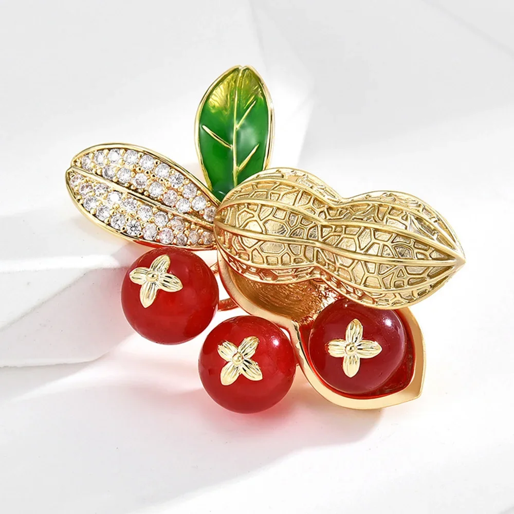 

Classic Women Men Enamel Persimmon Peanut Crystal Brooches Fashion Unisex Plant Party Wedding Accessories Badges Pins