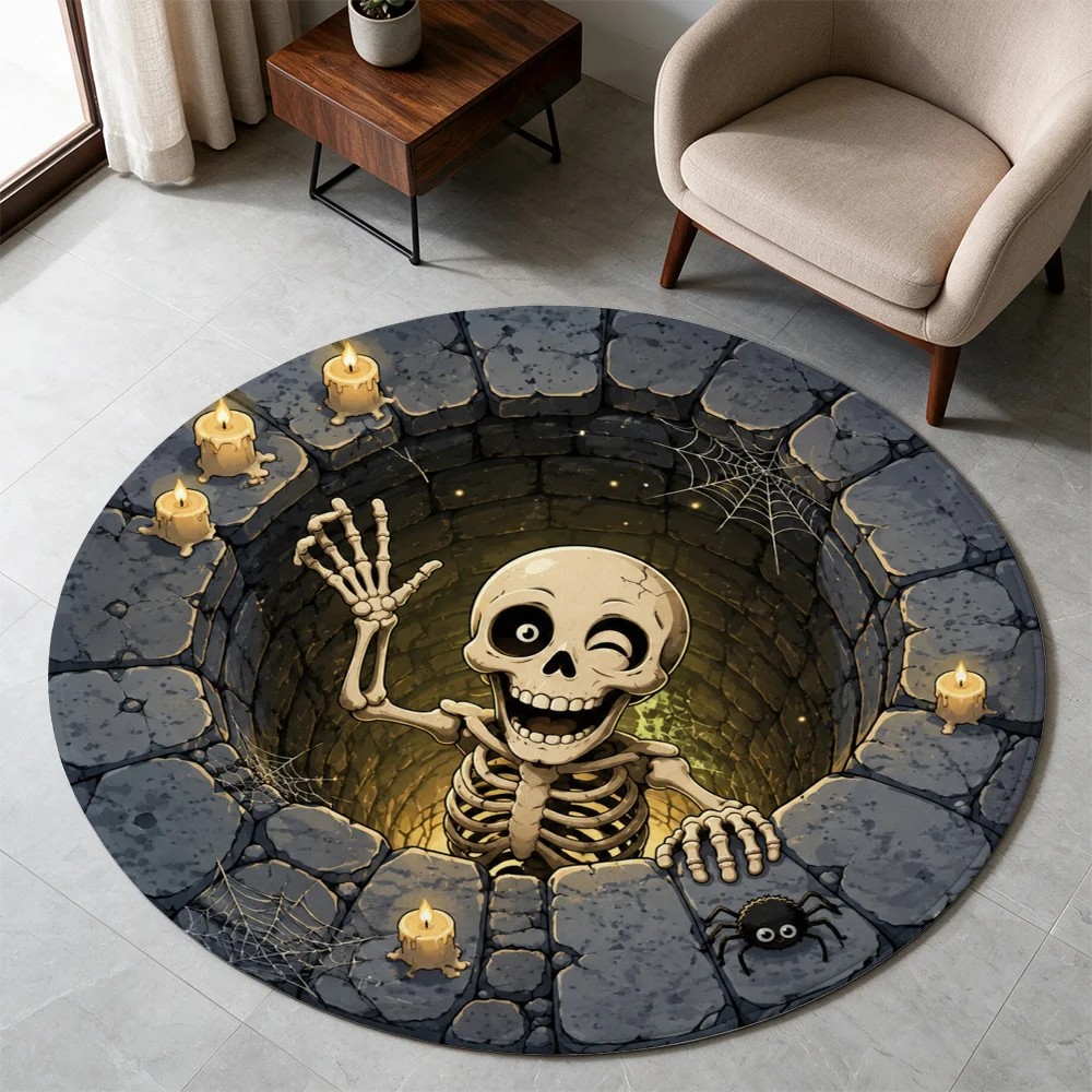 Spooky Skeleton Skull Tombstone Halloween Area Rug for Party Decor Gothic Horror Entrance Mat