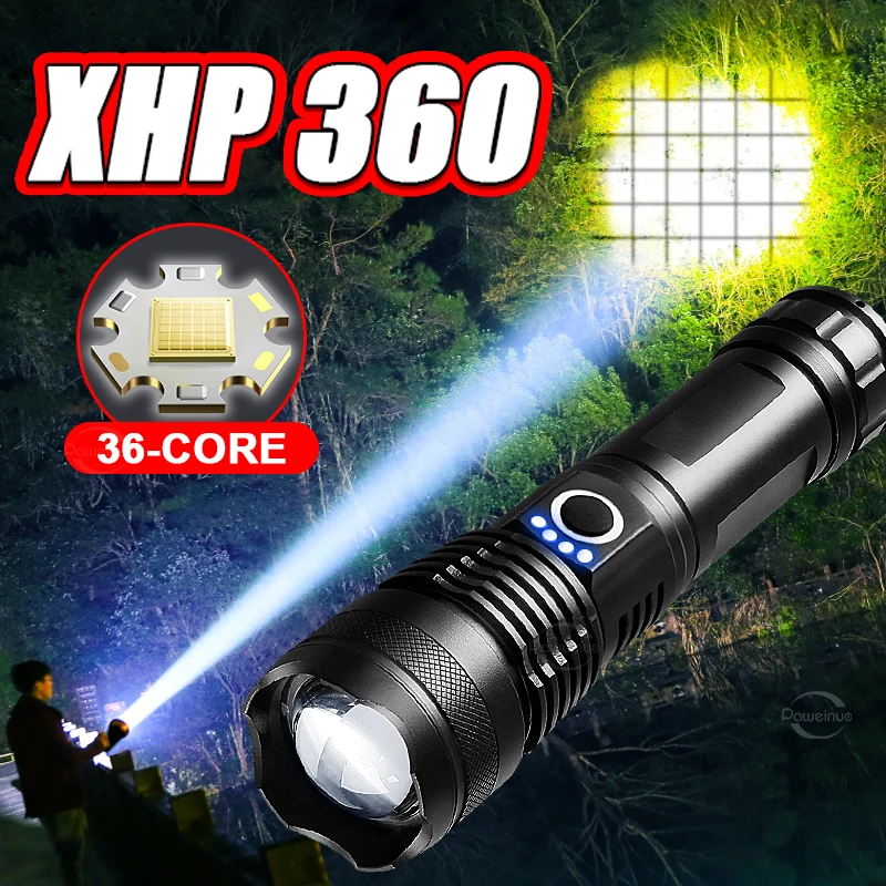 Super XHP360 High Power Led Flashlights Most Powerful Torch Rechargeable Tactical Flash Light 26650 Portable Lighting