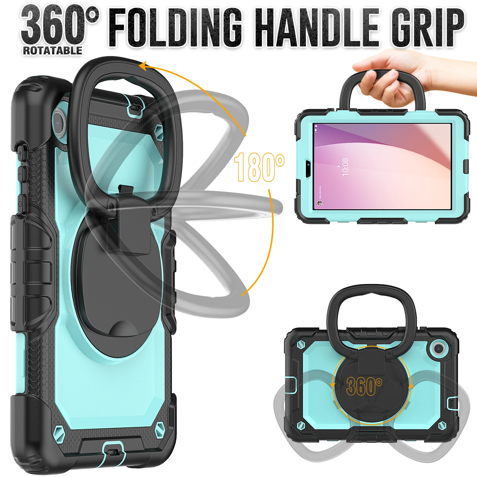 

Универсальный чехол-подставка для Lenovo Tab M8 4-го поколения 2024 2023 8,0 дюймов TB-301FU TB-301XU TB-300FU TB-300XU, чехол с вращающейся ручкой