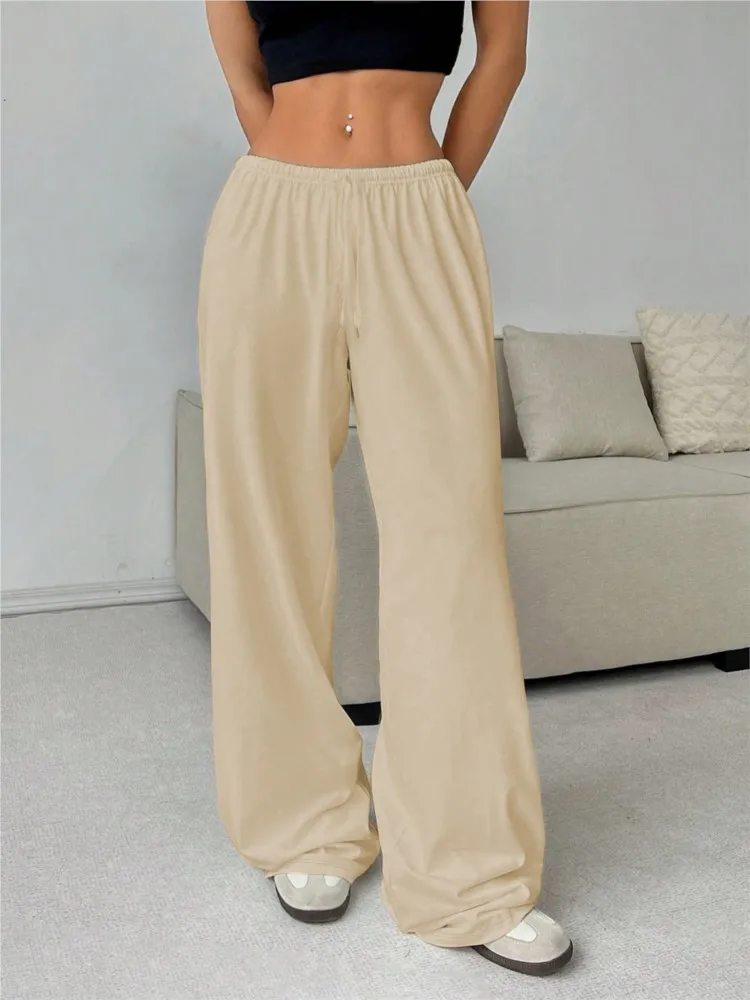 

Summer Simple Solid Color Elastic Waist Tie Wide-leg Trousers Women's Slightly Elastic Comfortable Casual Commuting Trousers