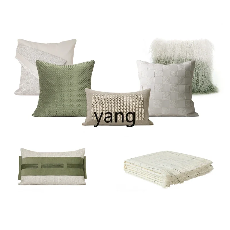 LH Modern Light Luxury Green White Pillow Hotel Model Room Living Room Backrest Pillow