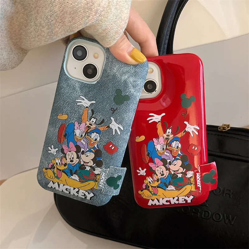 

Luxury Disney Mickey Mouse PU Hard Phone Case for iPhone 12 13 14 15 Pro Max Cute Minnie Donald Daisy Pluto Goofy Cover