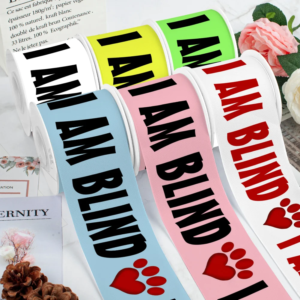 5yards Cute I Am Blind Words Printed Grosgrain Ribbon for Cheer Bows DIY Girl Headwear Hair Bows Satin Ribbon