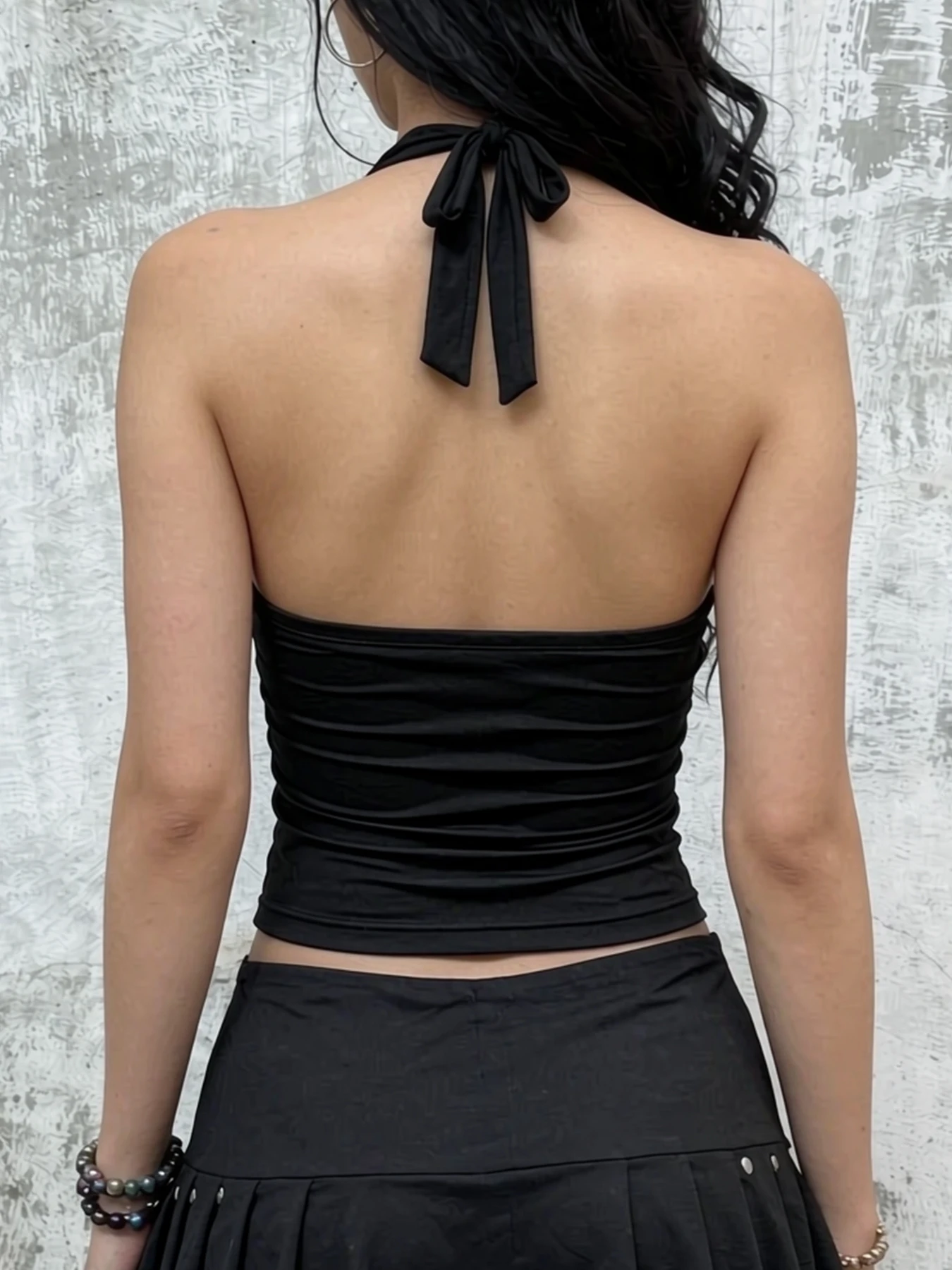 Women Harajuku Back Tie Halter Tank Tops Deep V Cutout Waist Eyelet Buckle Slim Fit Y2K Streetwear Aesthetics Club Cropped Camis