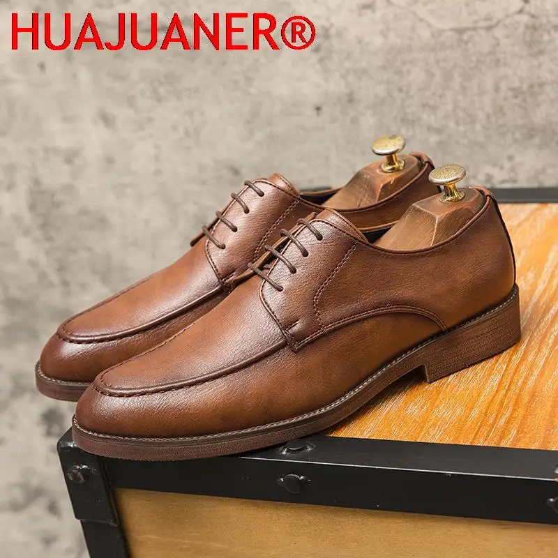 Men Shoes Fashion Mens Oxfords Vintage Casual Leather Shoes Lace-up Formal Shoes Male Gentleman Footwear Comfy Plus Size 38-47