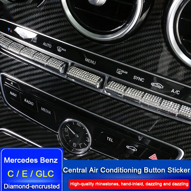 Car Center Console Air Condition Button Diamond Decoration Cover Trim For Mercedes Benz C E GLC Class W205 W213 X253 Accessories