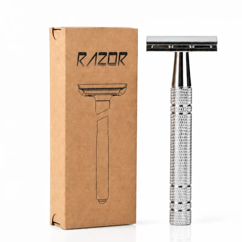 Men Double Edge Safety Razor Classic Metal Manual Shaving Razor Textured Non-slip Handle Barber Shaver