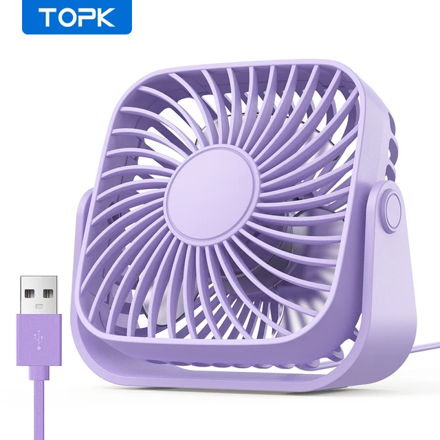 TOPK 4-calowy mini wentylator biurkowy USB, 3 prędkości, cichy, przenośny wentylator stołowy, 360 ° Regulacja osobistego małego wentylatora do sypialni Home Office