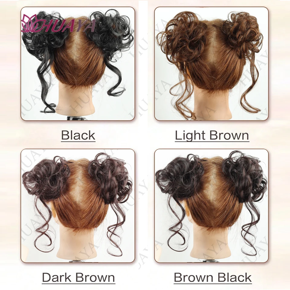 2pcs Synthetic Messy Updo Hair Bun Chignon Scrunchies Fake Hair Band Braid Elastic Hairpiece Tail For Women Synthetic ponytail image 5