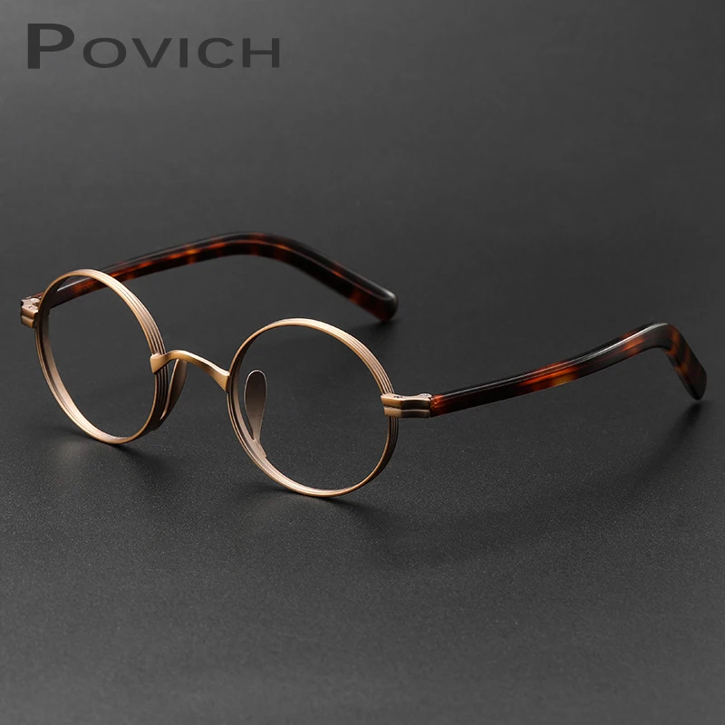 POVICH Retro Round Glasses Tortoise Acetate Eyewear Titanium Eyeglass Frame Myopia Reading Prescription Optical Anti Reflective