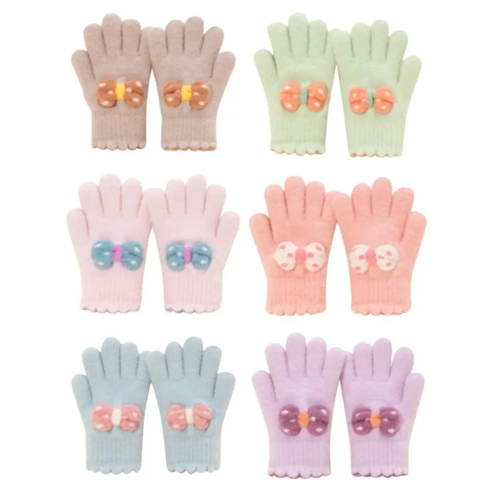 

Cold Proof Children Baby Kids Bow Gloves Thickened Full Finger Boys Girls Warm Mittens Windproof Knitted Gloves Autumn Winter