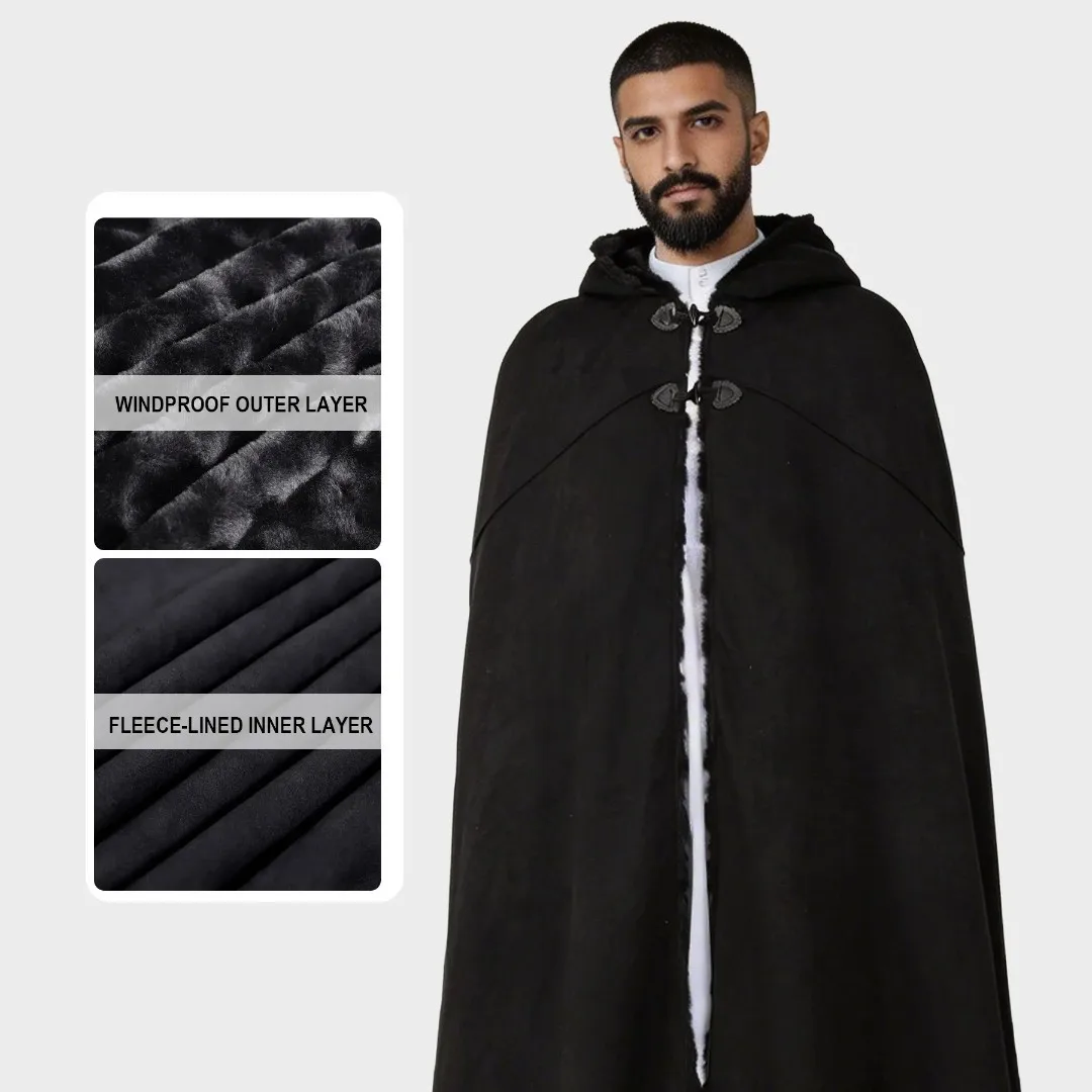 Suede Fleece Lined Hooded Cloak Unisex Long Cape Medieval Cosplay Costume Winter Warm Oversize Poncho Halloween Clothes