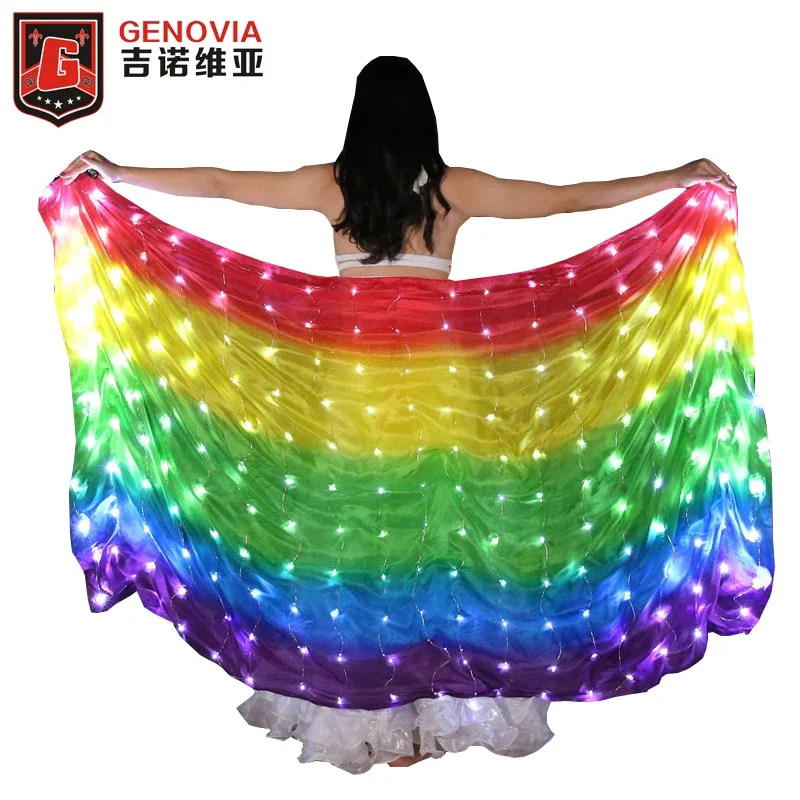 

Belly Dancing Colorful Popular Stage Performance Props 200 Pieces Lamps Rectangle LED Real 100% Silk Scarf Vei