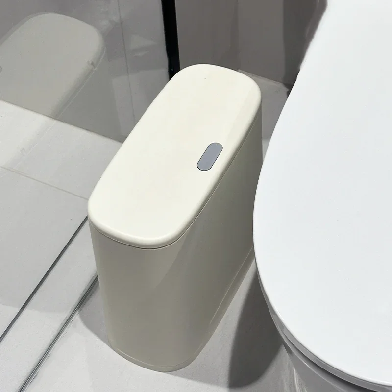 Minimalist One-Touch Press Narrow  Trash Can Cream Style Home Living Room Bathroom Toilet Paper Basket High End Luxury