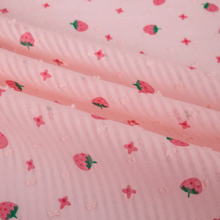 145x50cm 60s Soft Thin Cotton Striped Cutout Small Strawberry Print Fabric for Kids Clothing Home Decor Sewing Cloth - view 5