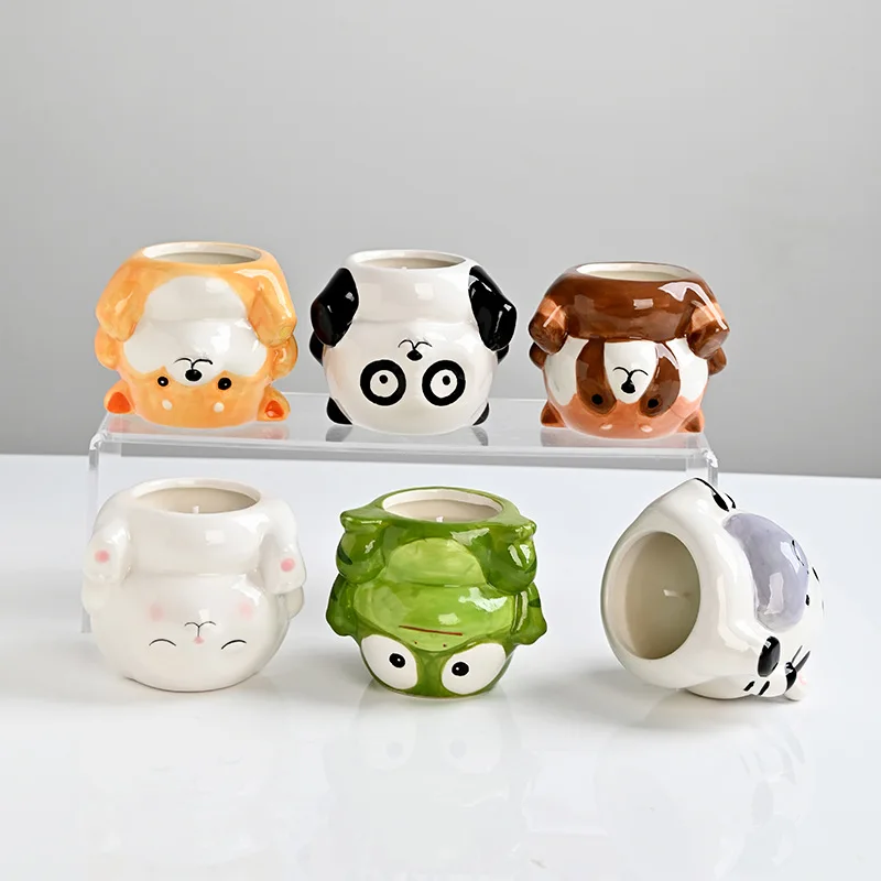 

Cute Cartoon Candle Cup Home Decor Ceramic Animal Candle Jar Empty Candle Container
