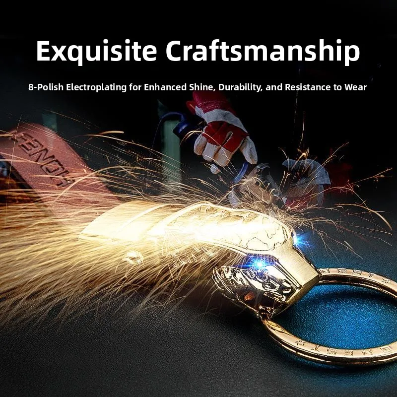 Creative Leather Keychain Waist Hanging Lamp Key Holder Women's Style Small Flashlight Key Ring Fashionable Accessory