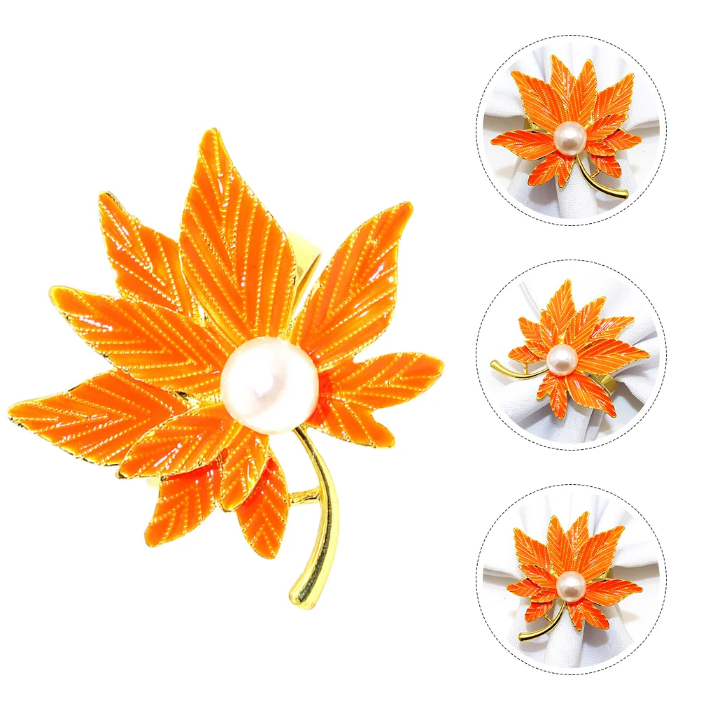 

4 Pcs Maple Leaf Napkin Rings Holder Fall Decor Metal Alloy Banquet Party Buckle