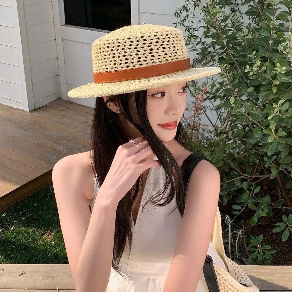 Sun Protection Straw Boater Hat Lightweight Breathable Mesh Handwoven Sun Cap Exquisite Craftsmanship Wide Brimmed