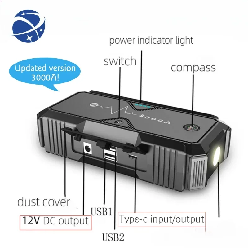 YYHC22000mah High Capacity Car Jump Starter 3000A Starting Device Portable Power Bank 12V Starter Auto Battery Booster Charger