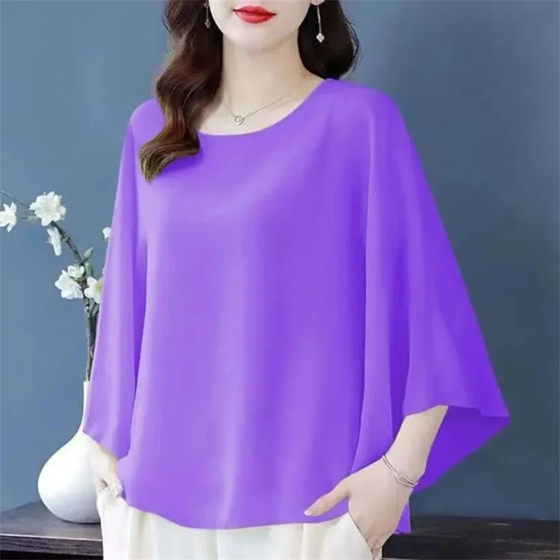 5XL Bat Shirt Summer Women's Loose T-shirt Small Shirt 2024 Spring/Summer Large Wrinkle Resistant And Elegant chiffon Top Green