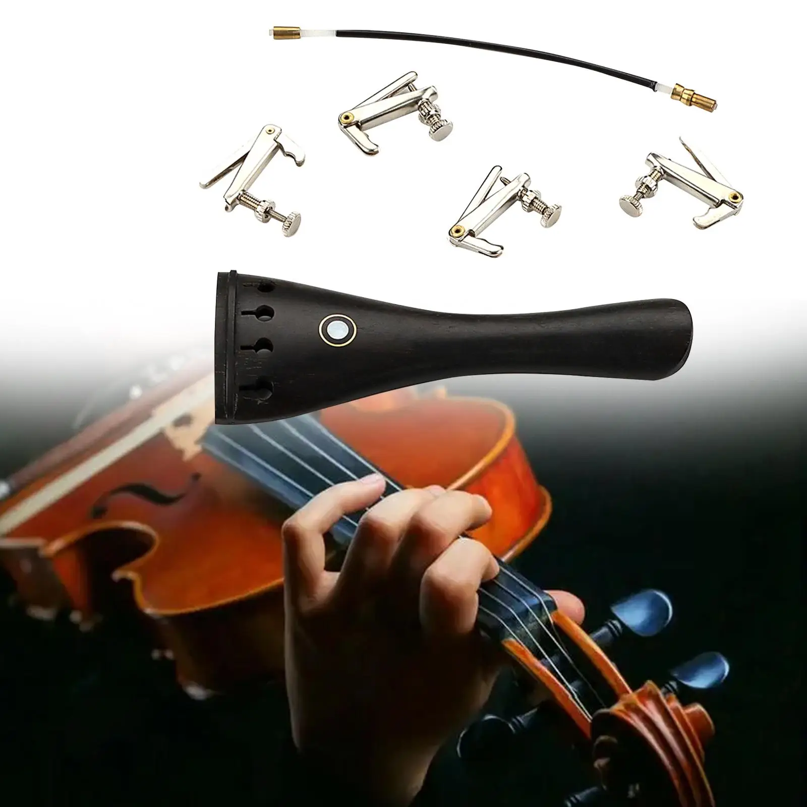 Metal Violin Tailpiece Ebony Wood Violin Tailpiece String Instruments Luthier Supply Spare Easy to Install Violin Accessories