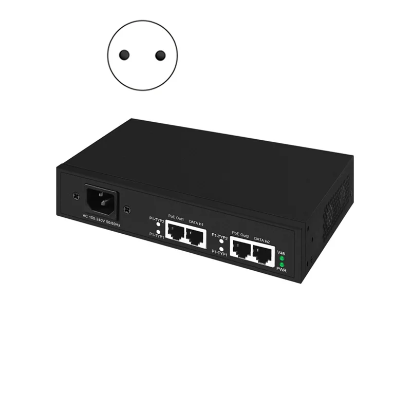 حاقن POE أنيق 90 وات ثنائي المنفذ 2.5 جيجا 110-240 فولت تيار متردد إلى 50-55 فولت مخرج نشط يدعم معايير 802.3At/Af/Bt