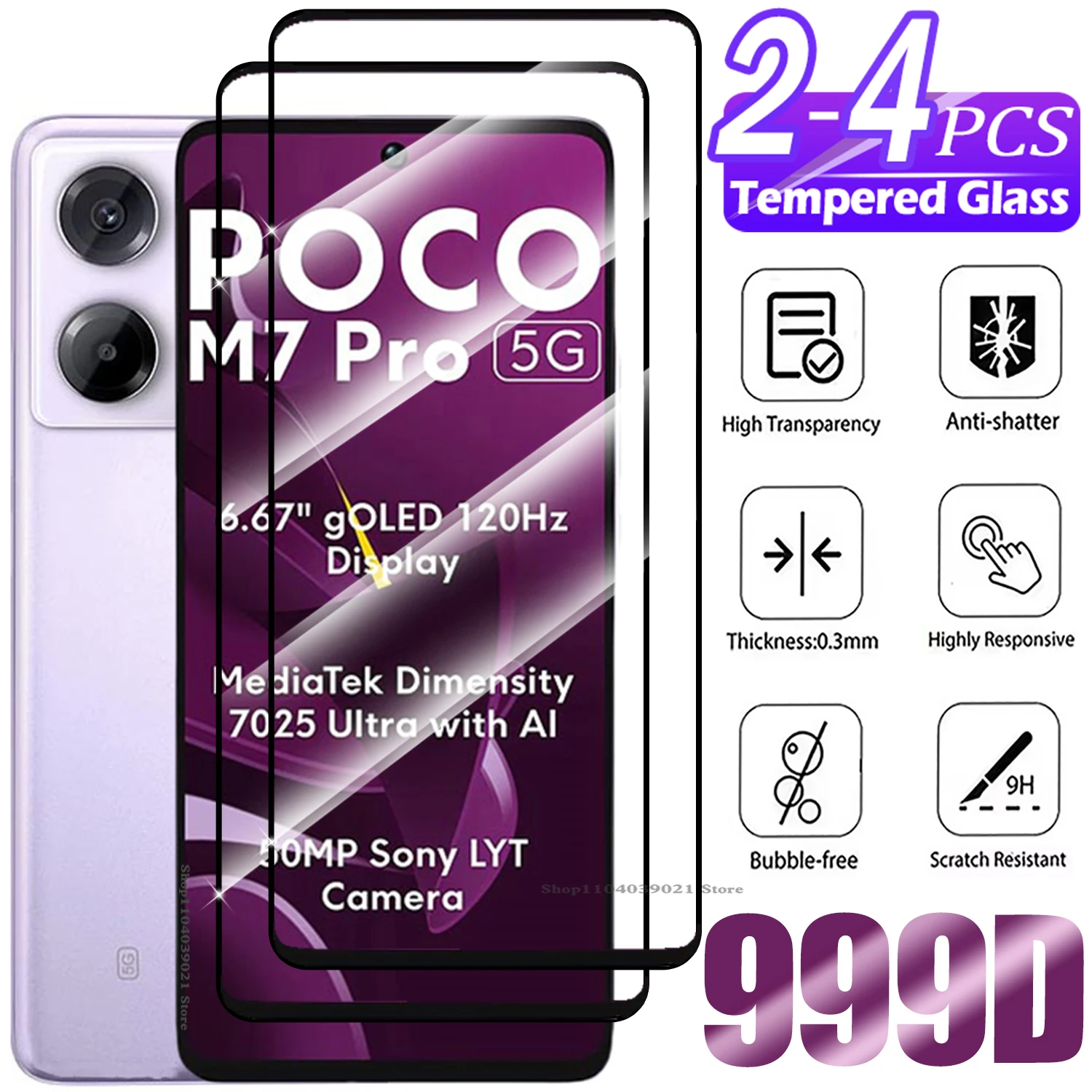 2/4Pcs Tempered Glass For Poco M7 Pro 5G Glass Full Cover HD Screen Protector Film For Xiaomi POCO M2 M3 M4 M5 M6 Plus M5s