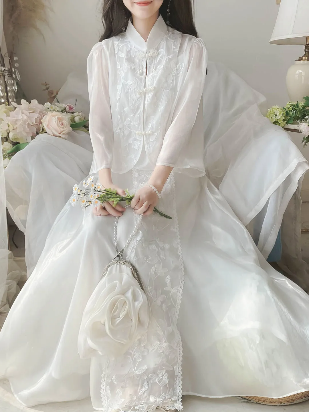 

New Chinese Style Embroidered Hanfu Set Fairy Atmosphere Improved Girl Daily Top Half Skirt Traditional Cultural Costume