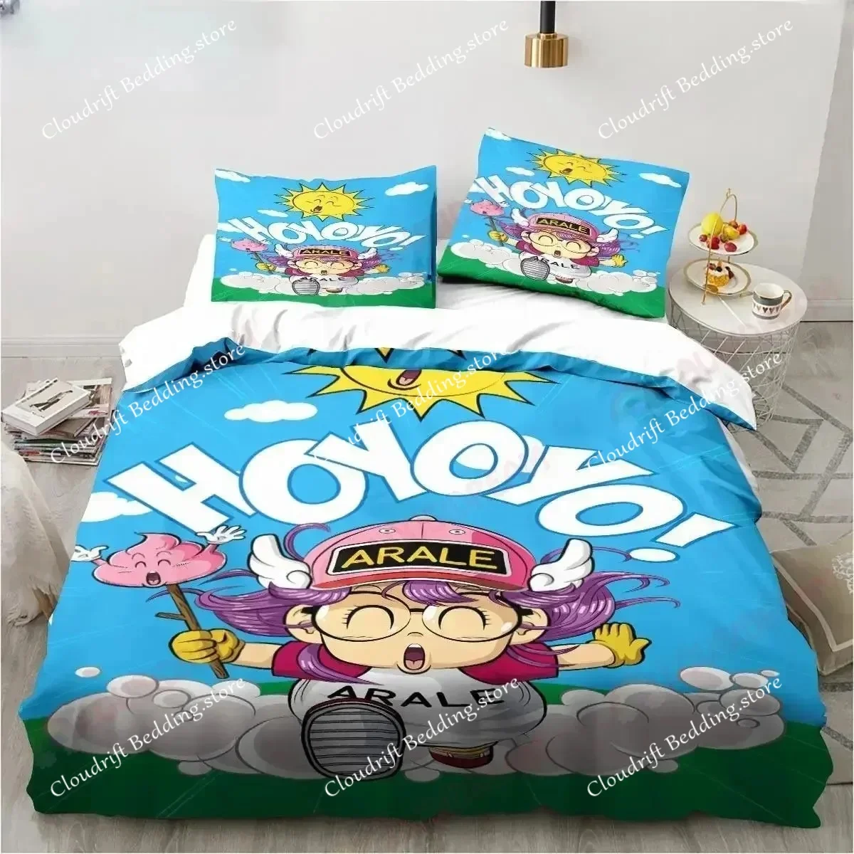 New Cute Cartoon DR S-Slump Arale Anime Bedding Set Sheet King Twin Double Child Bedding Set Mircofiber Or Polyester Duvet Cover