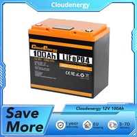 Cloudenergy 12V 100Ah LiFePO4 Battery Pack, 1280Wh Energy, 6000+ Cycles, Built-in 100A BMS Support Series/Parallel, Backup Power