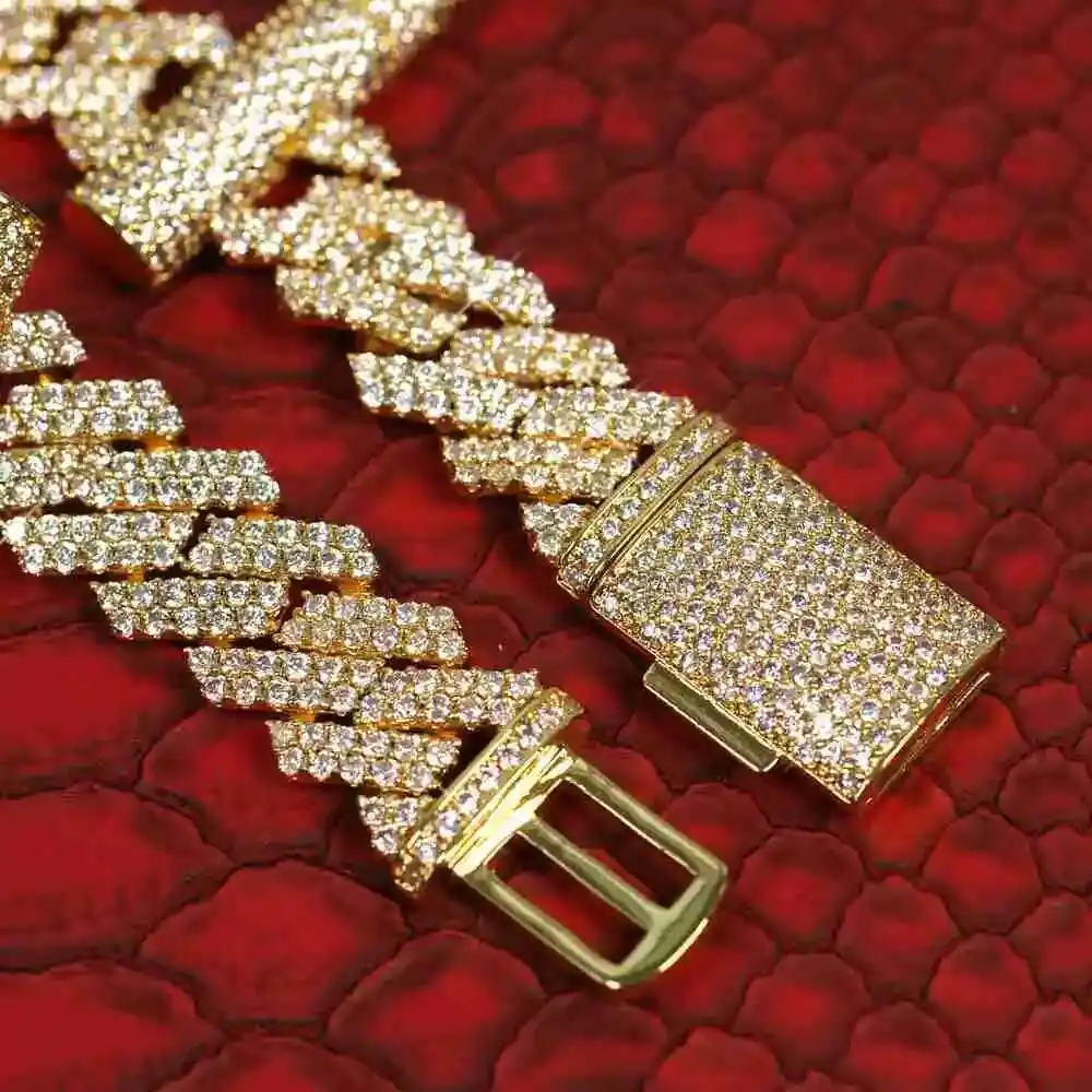 

Passes Diamond Tester 925 Sterling Silver 8mm-12mm Iced Prong Moissanite Cuban Link Chain